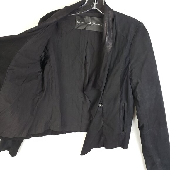 Graham & Spencer Suede Leather Jacket Soft Asymmetrical Biker Goth Black size L - Picture 8 of 16